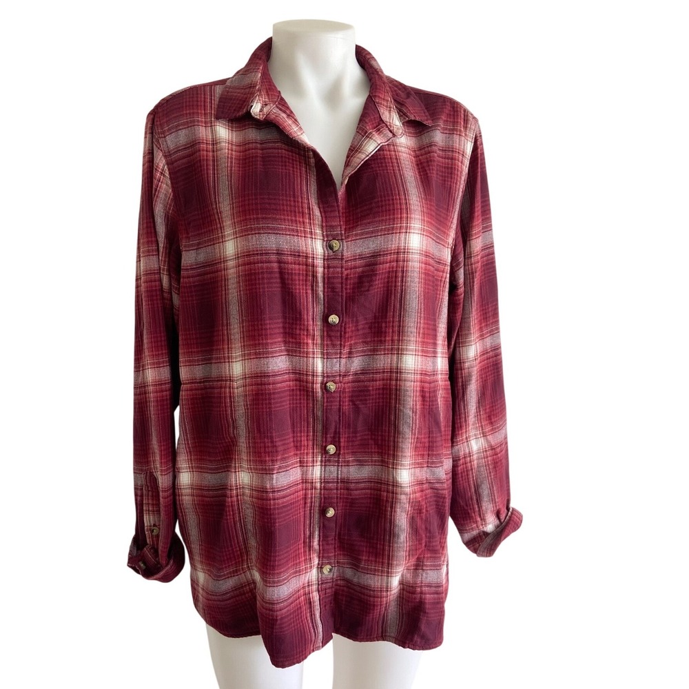3/$25 Jachs Girlfriend Plaid Button Down Shirt Burgundy Red Long Sleeve L
